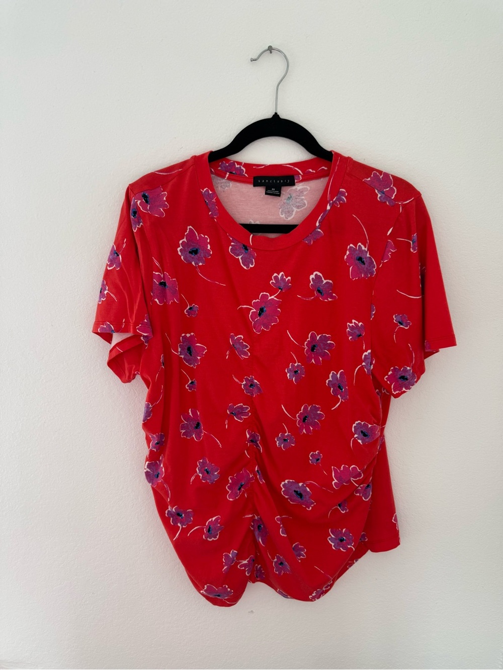 Sanctuary Red Short-Sleeve Floral Knot Front Tee